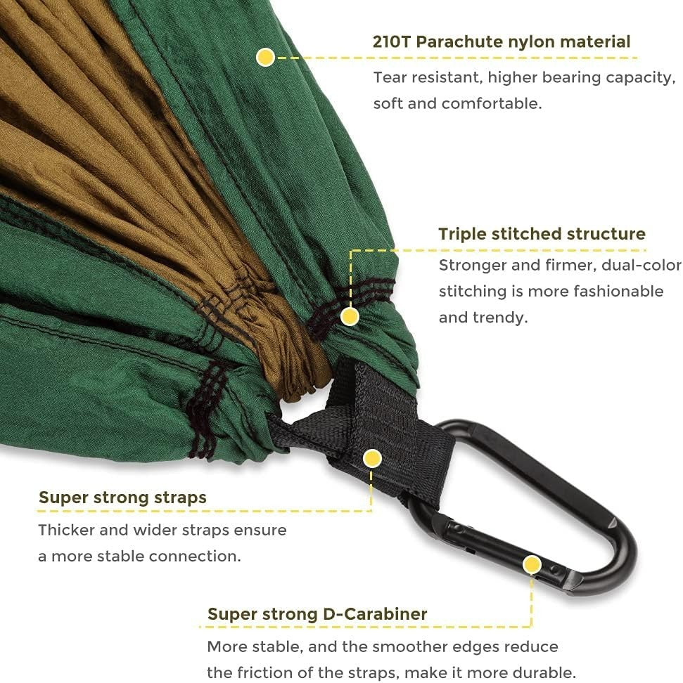 Lightweight Portable Double Camping Hammock with Heavy-Duty Straps, Fits 2