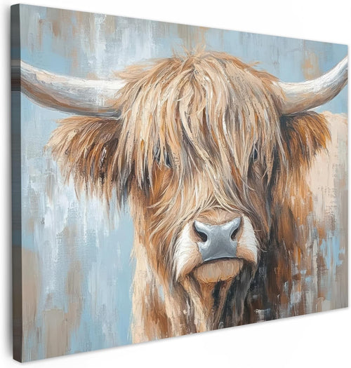 Highland Cow Canvas Wall Art Rustic Farm Animal 80x60cm Living Room Decor