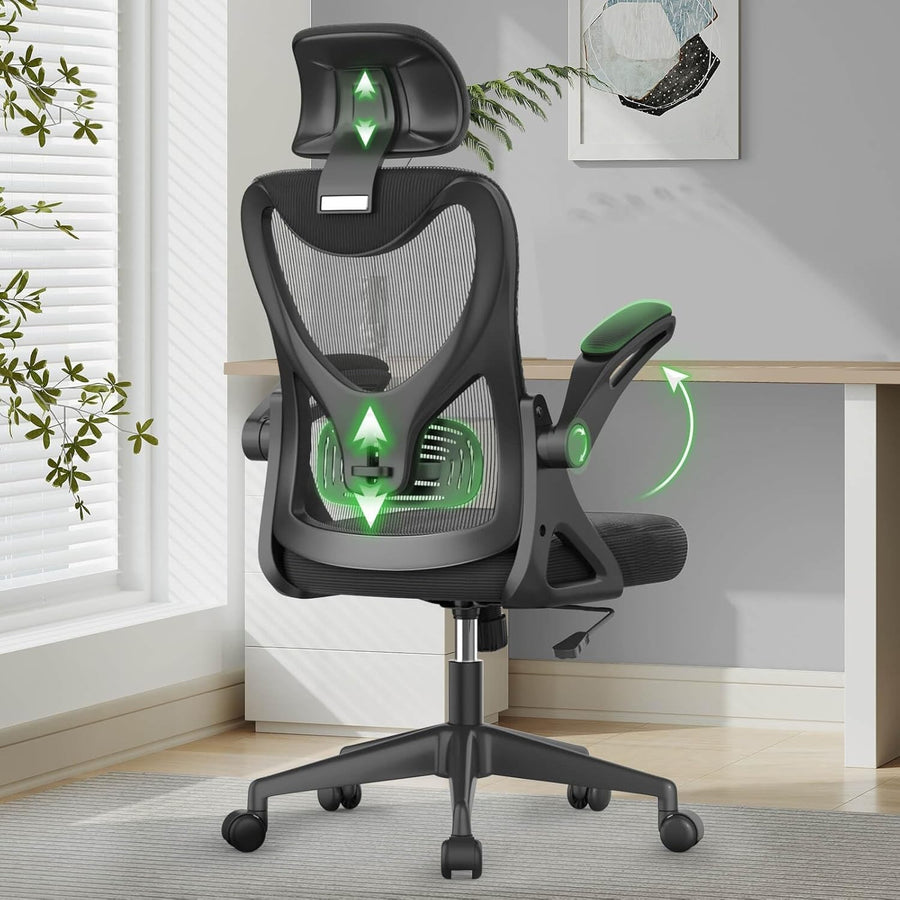 Ergonomic High Back Office Chair Mesh Swivel Adjustable Lumbar Headrest Black