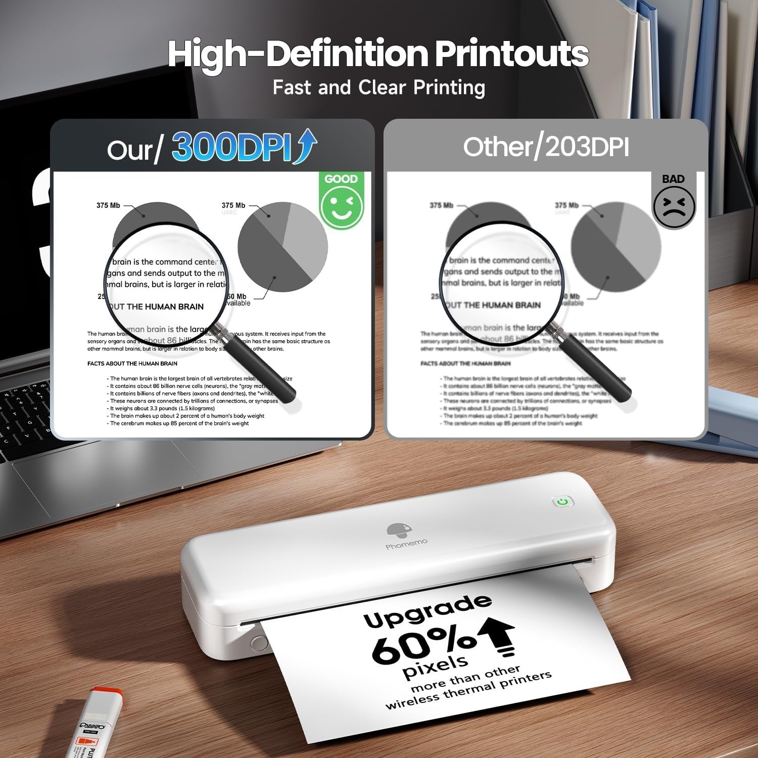 Portable A4 Thermal Printer Bluetooth Inkless 4 Rolls White