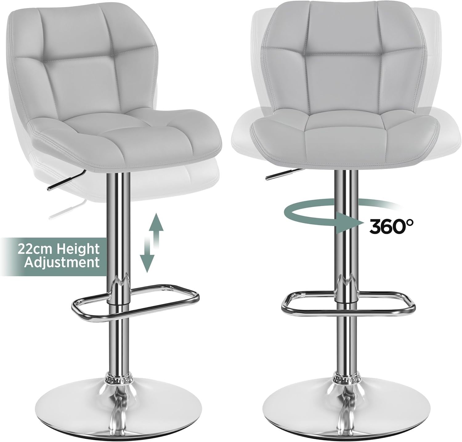 Swivel Bar Stools Set of 4 Light Grey PU Adjustable Counter Chairs