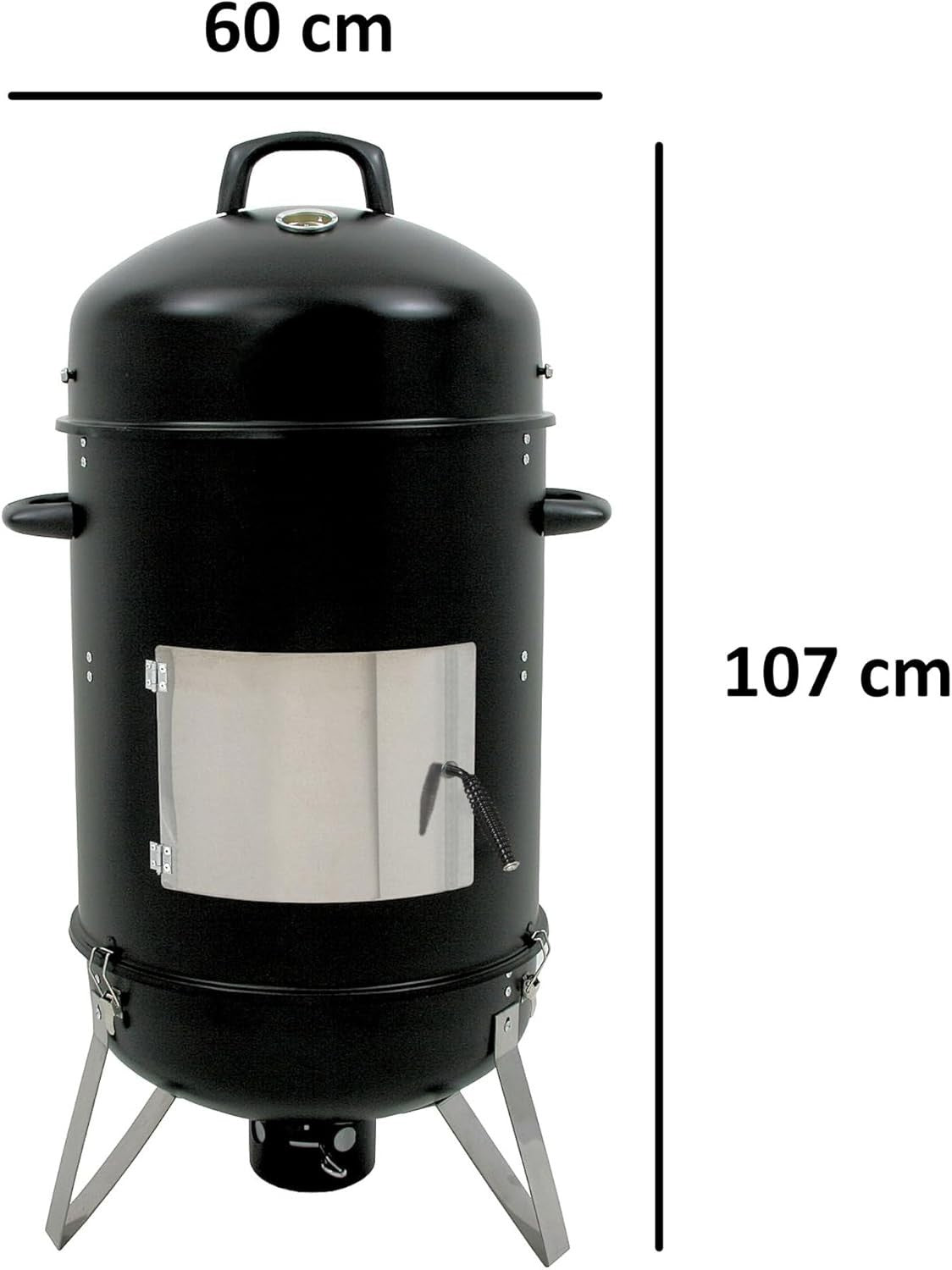 46cm Charcoal Smoker Barrel BBQ Grill with Thermometer & Hanging Hooks Outdoor