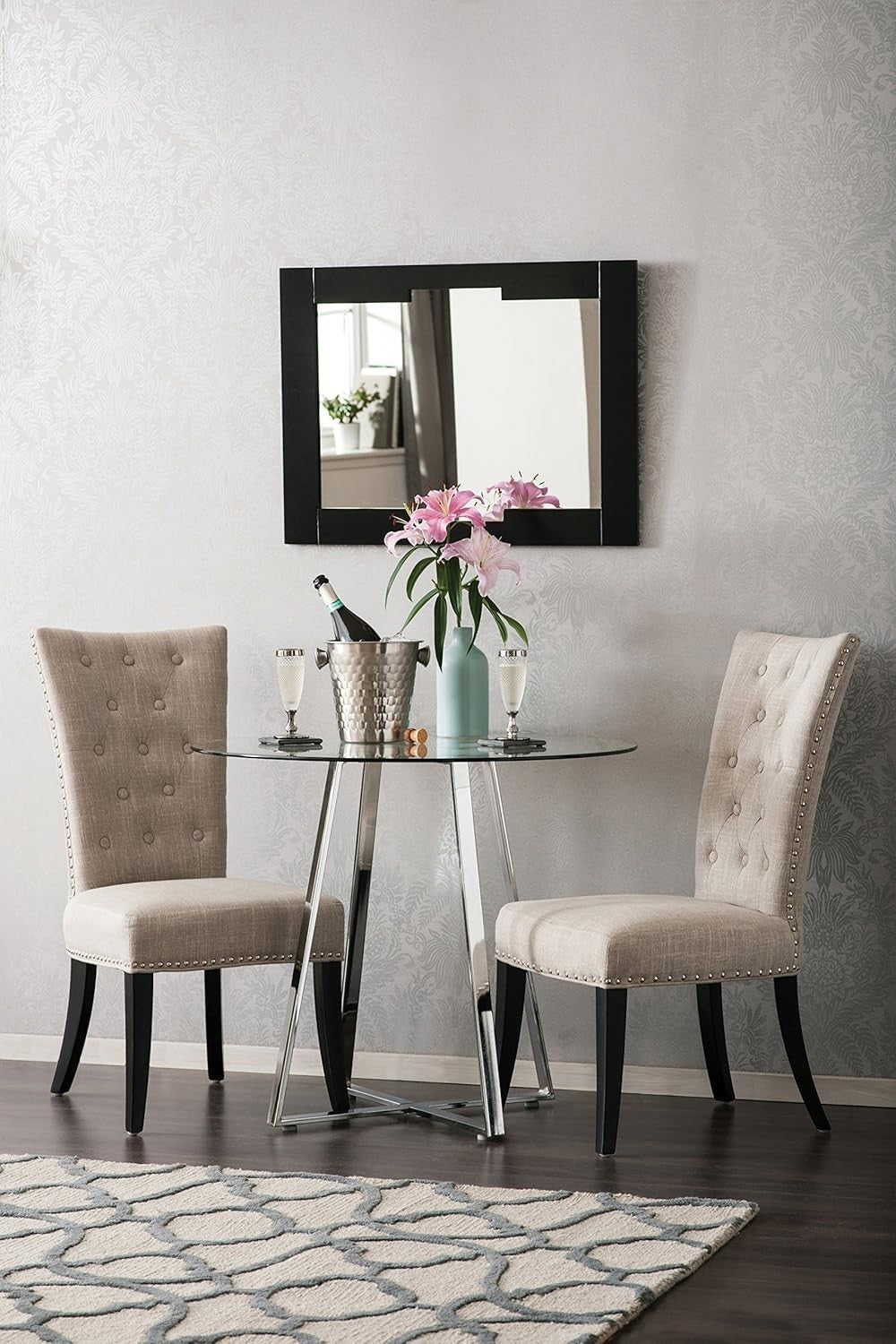Modern Round Glass Dining Table Chrome Legs H76xW90xD90cm