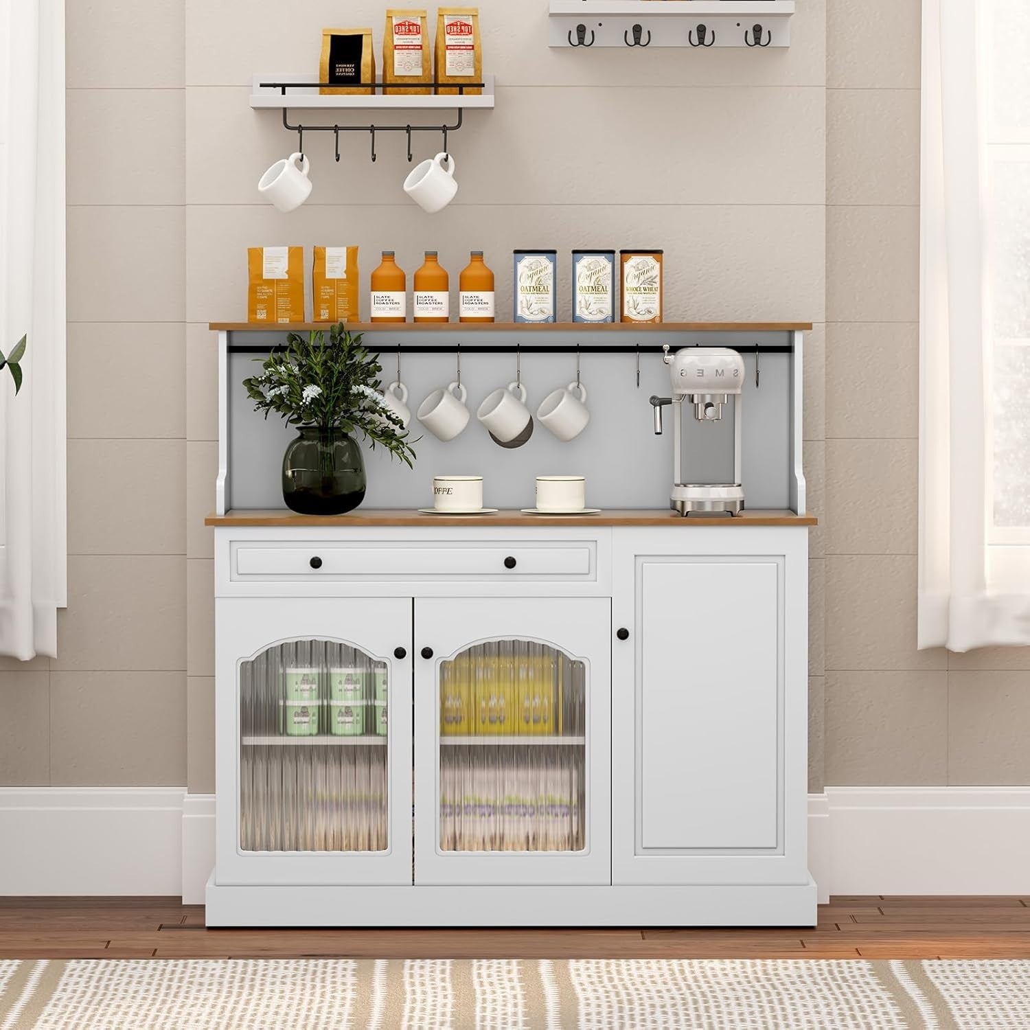 Kitchen Pantry Cupboard Microwave Cabinet Coffee Station White