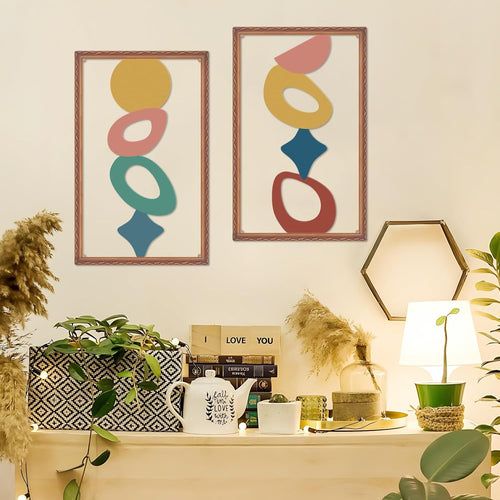 Abstract Metal Wall Art Set of 2 3D Geometric Modern Decor