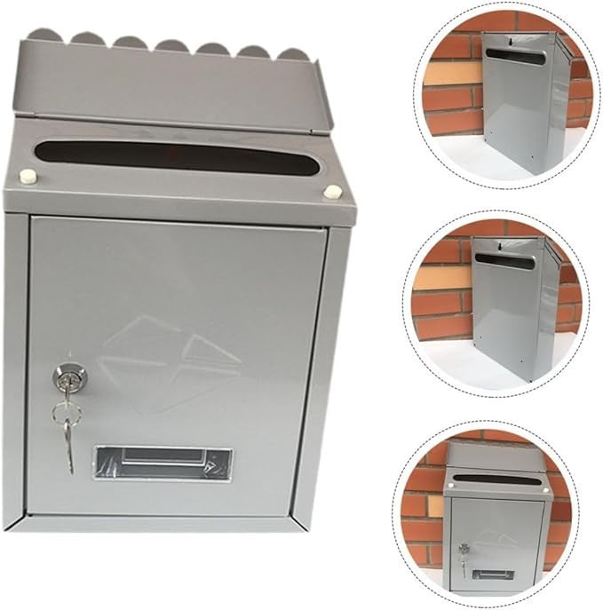 Lockable Tinplate Mailbox Silver Wall Mount Weatherproof Vintage Post Box