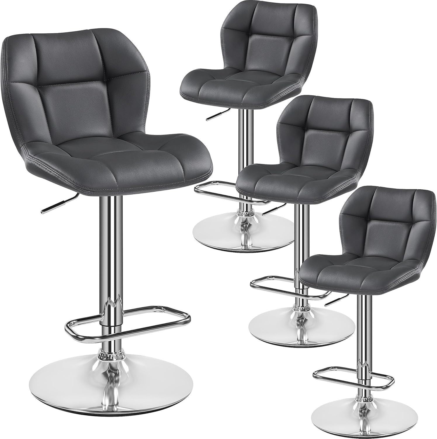 Adjustable PU Leather Bar Stools Set of 4 – Swivel Counter Chairs