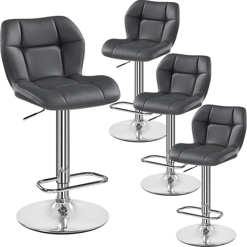 Adjustable PU Leather Bar Stools Set of 4 – Swivel Counter Chairs