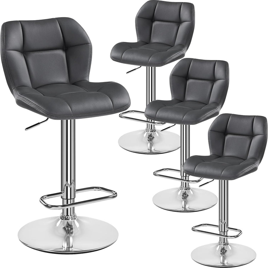 Adjustable PU Leather Bar Stools Set of 4 – Swivel Counter Chairs