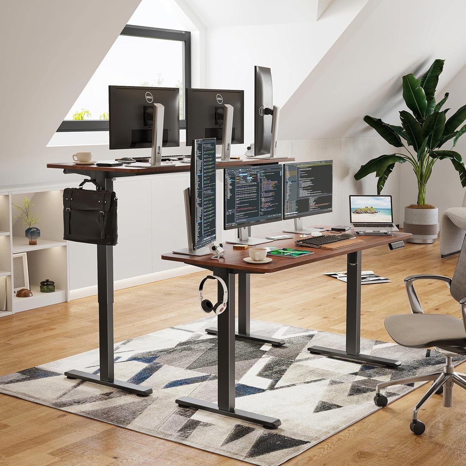 Reddish Brown Electric Standing Desk 140x60cm Adjustable Sit Stand Table