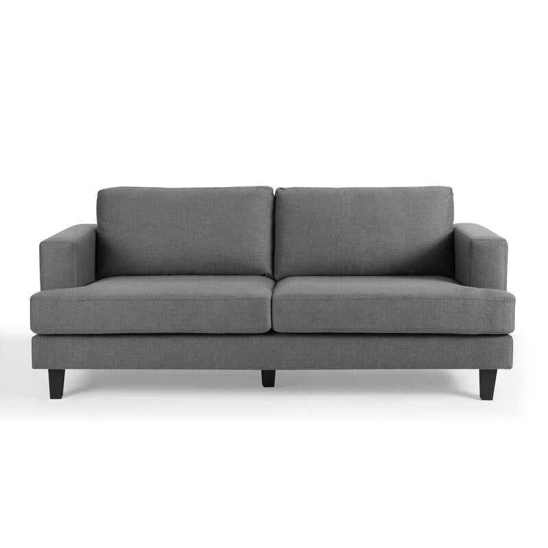 3 Seater Sofa Dark Grey Linen Fabric | Foam Cushions & Square Arm Design