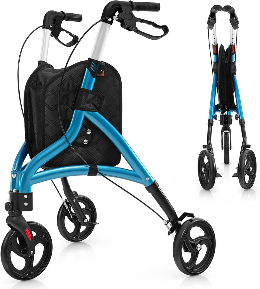 3 Wheel Folding Rollator Walker Lightweight Adjustable Mobility Aid with Brakes
