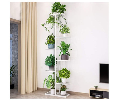 8 Tier White Metal Plant Stand Indoor Outdoor Tall Flower Pot Shelf Display
