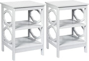 White 3-Tier Bedside Tables Set, Modern Side Table with Storage Shelves, Wooden