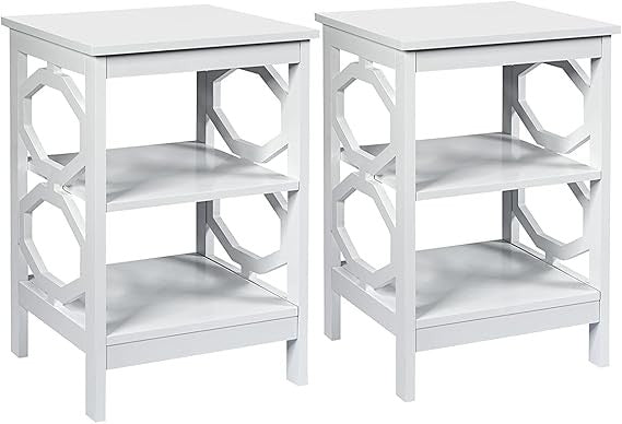 White 3-Tier Bedside Tables Set, Modern Side Table with Storage Shelves, Wooden