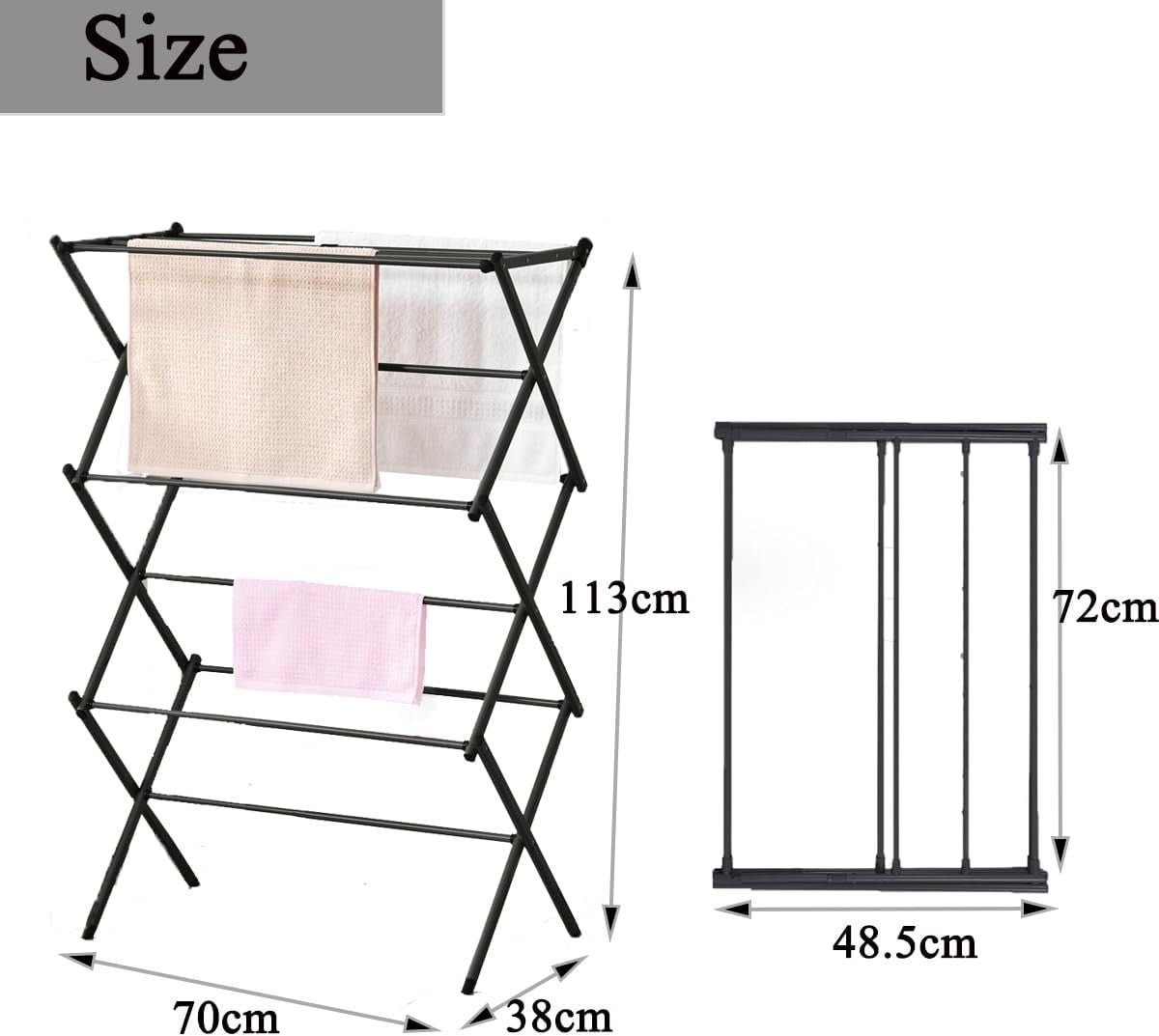 3 Tier Clothes Airer Foldable Drying Rack Space Saving Laundry Clothes Horse