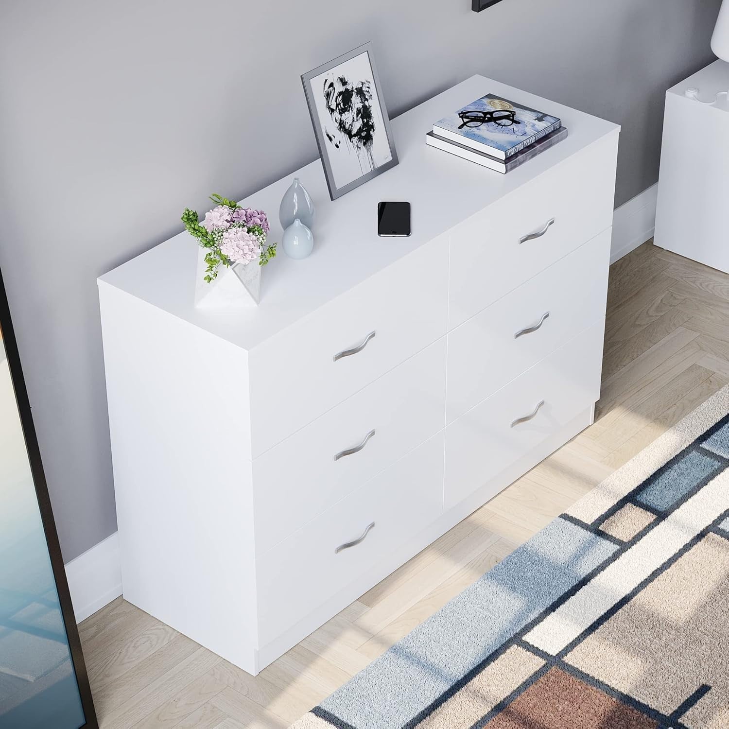 White 6 Drawer Chest Bedroom Storage Unit Sliding Drawers Flatpack