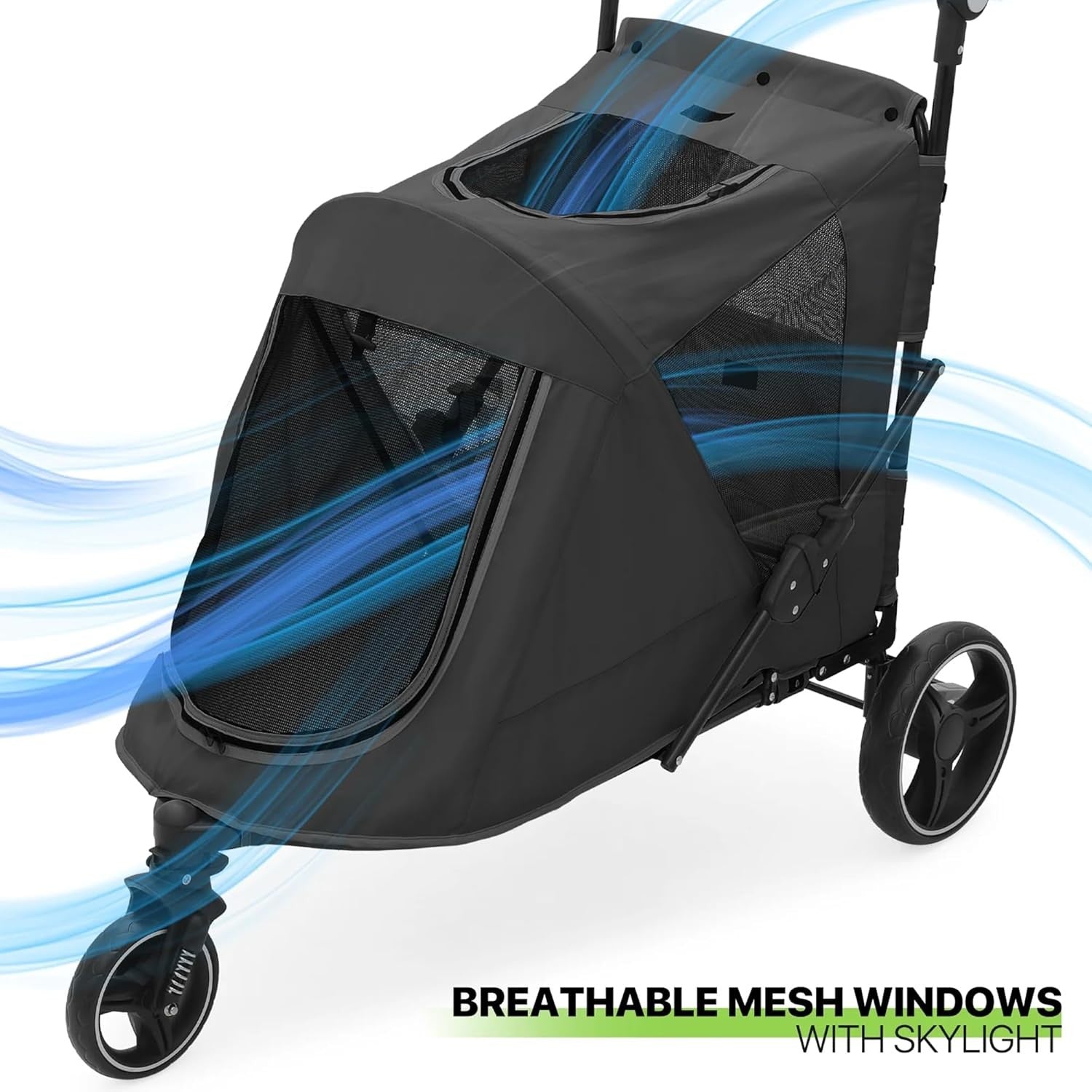 3 Wheel Dog Stroller Pushchair Foldable Pet Pram 30kg Black