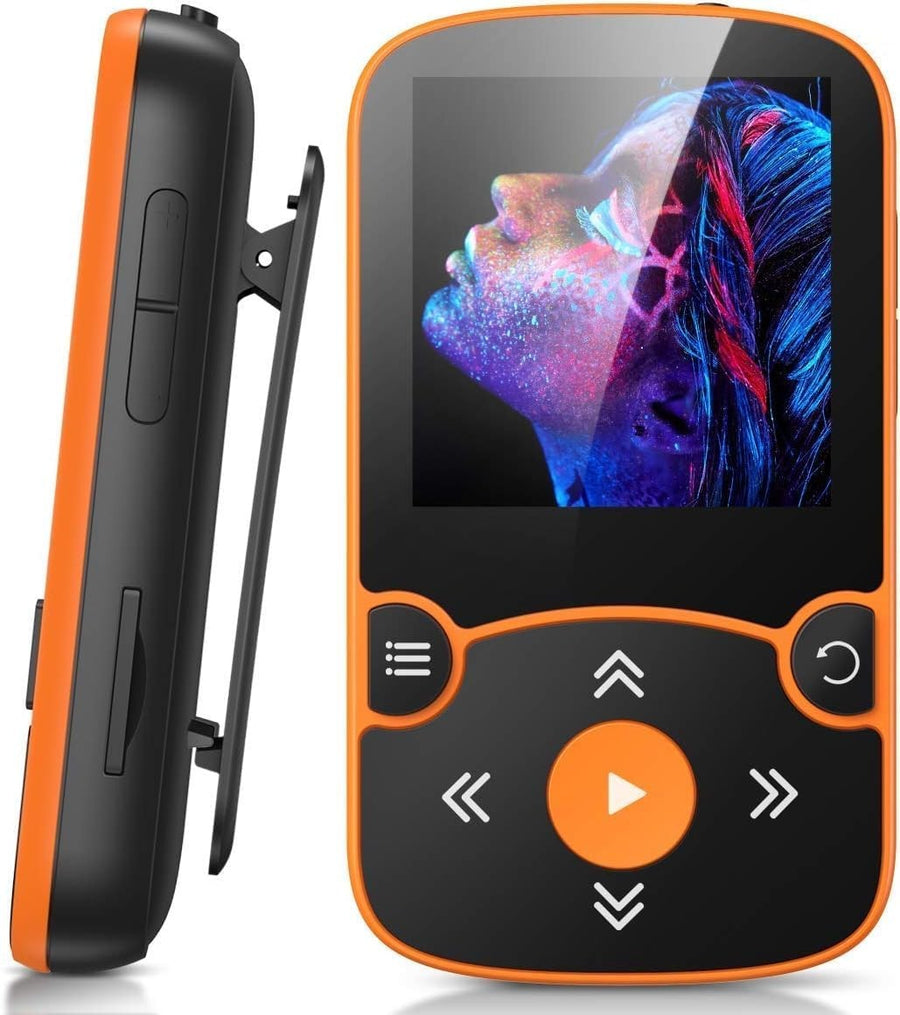 32GB Bluetooth 5.3 Sport MP3 Player Orange 1.5" Screen Clip