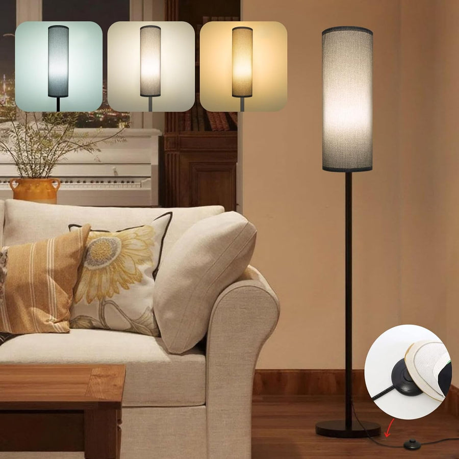 68” Dimmable Floor Lamp Tall Standing Light Grey Fabric Shade Foot Switch