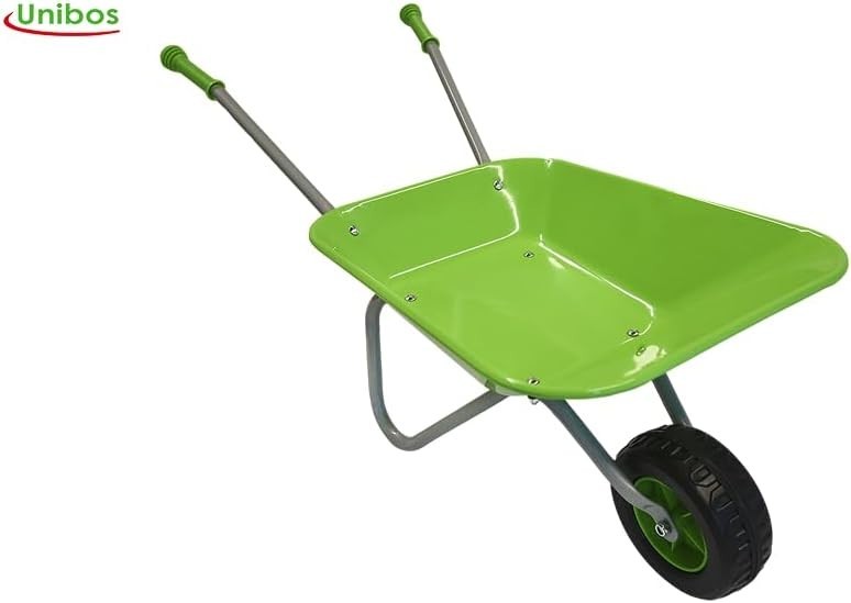 Kids Green Wheelbarrow Set 5pcs – Metal Toy Garden Tools w/ Gloves & Rake