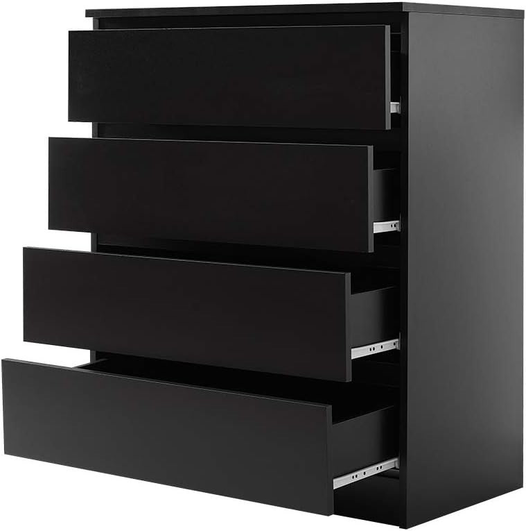 Black 4 Drawer Chest Bedroom Storage Unit Modern Tall Cabinet 70cm Wide