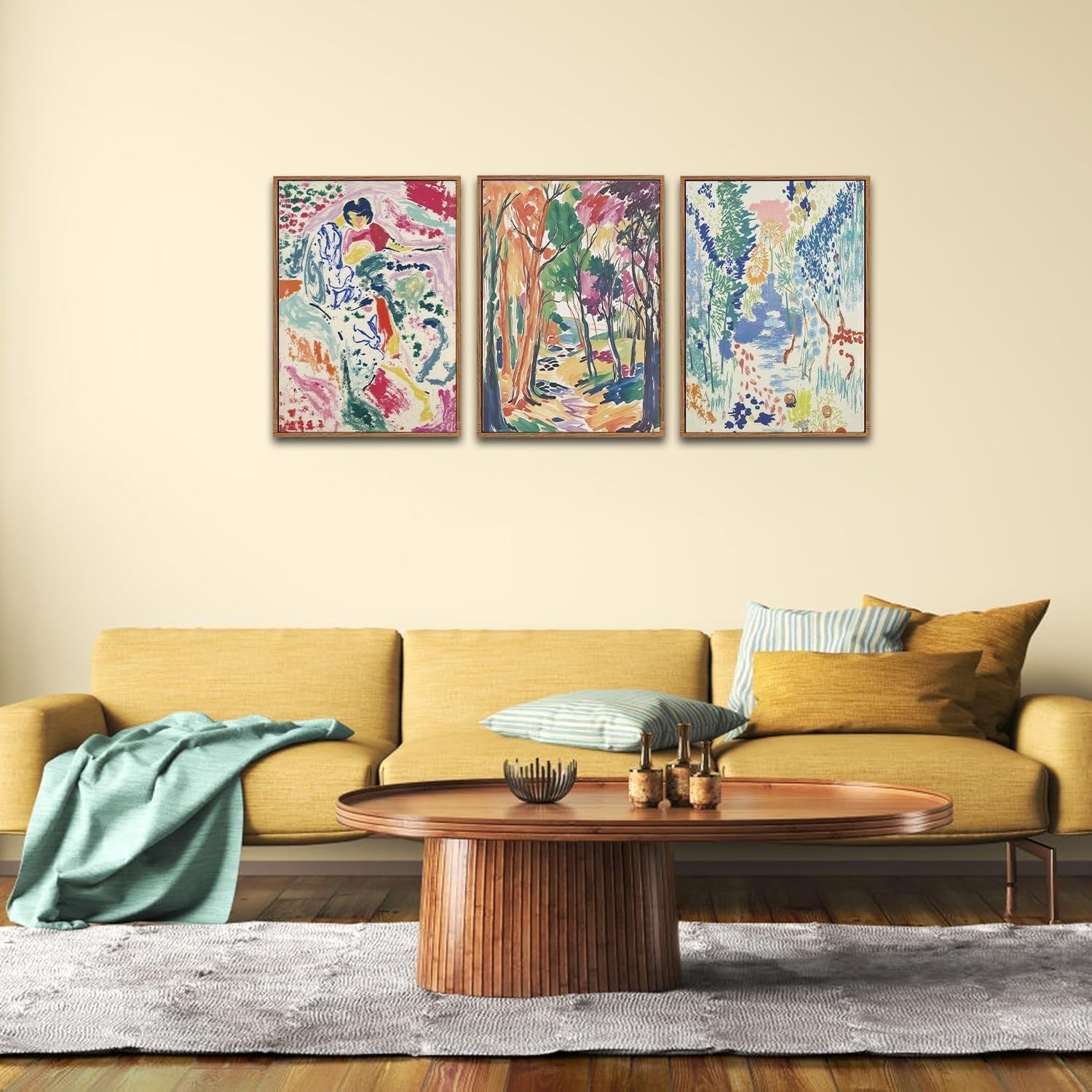 Modern Abstract Gallery Framed Canvas Wall Art Set of 3 Colourful Prints