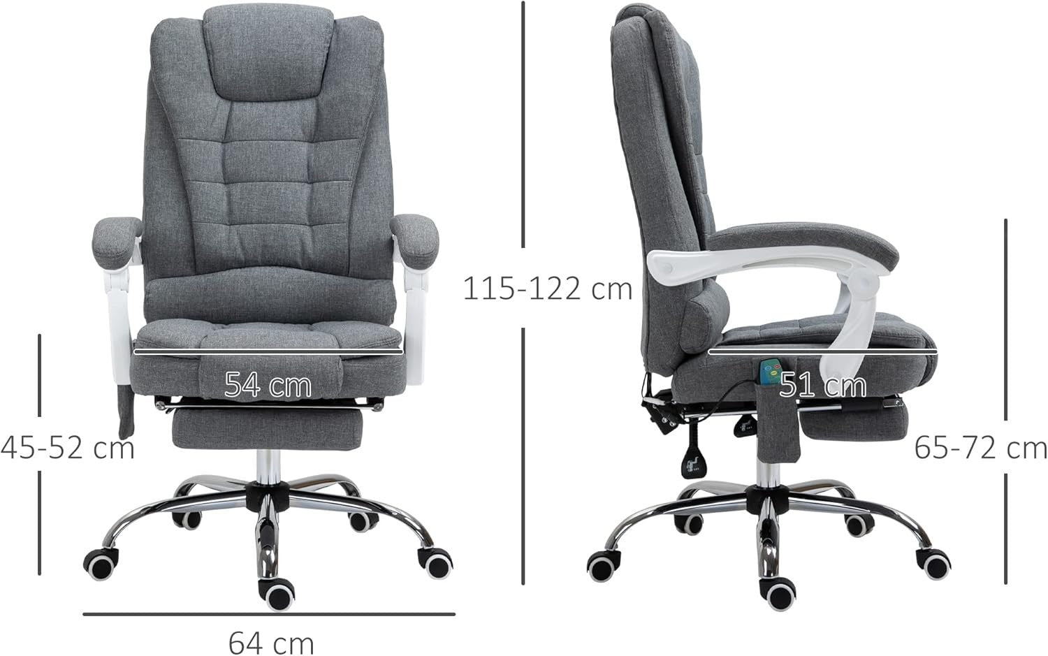 Massage Office Chair Recliner Heated Seat Footrest High Back Home Desk Grey