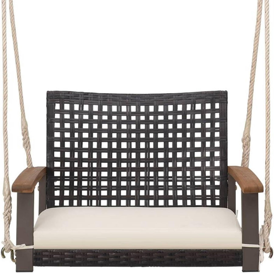 Outdoor Rattan Hanging Swing Chair with Armrests Heavy Duty Patio Seat