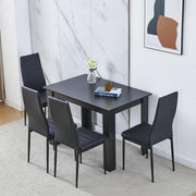 4 Seater Dining Table Set Black Faux Leather Chairs Small Kitchen Room