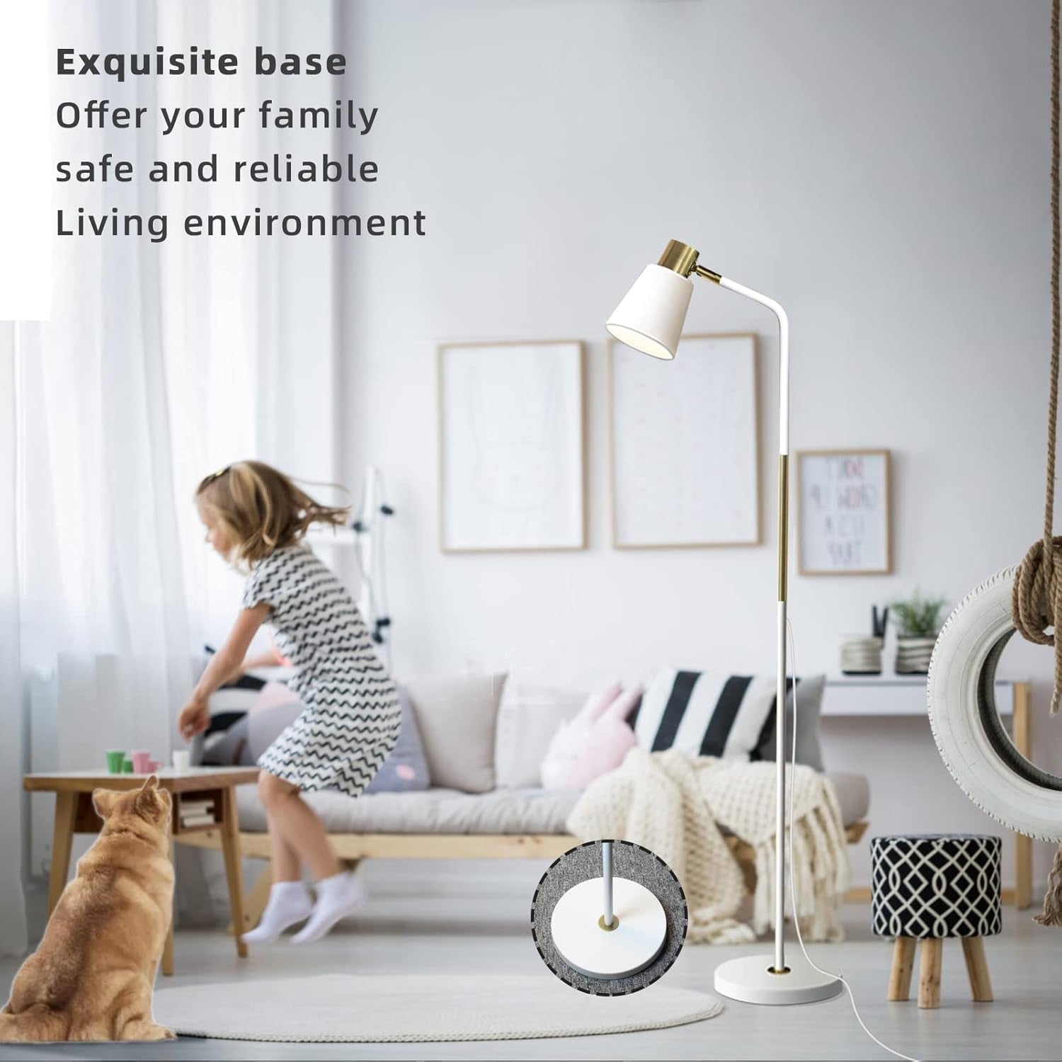 Industrial Floor Lamp Adjustable Metal Head Standing Reading Light White