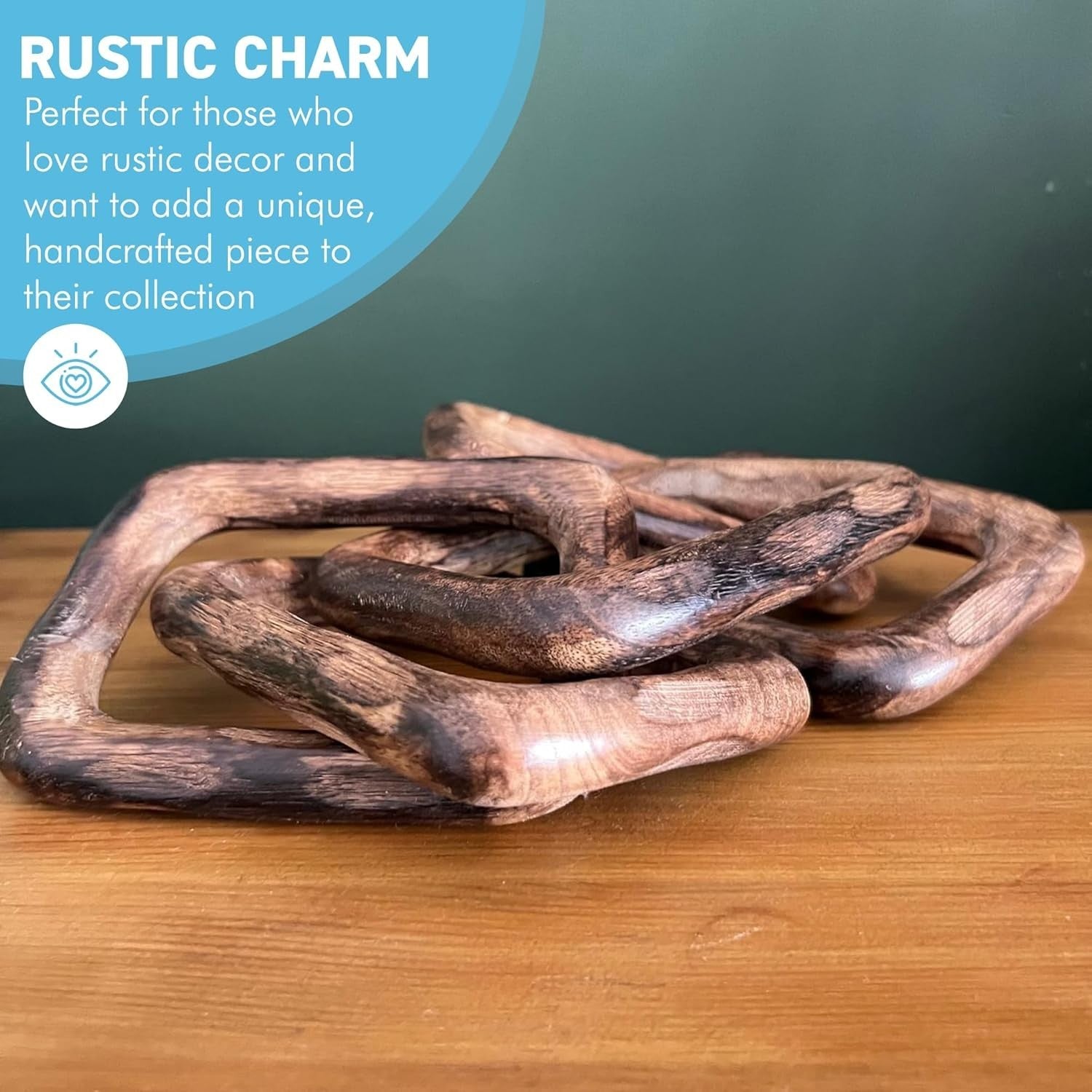 Rustic Wooden Chain Decor 5-Link Ornament | Natural Wood Accent | Shelf & Table