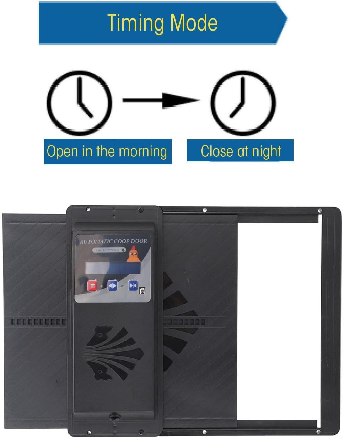 Automatic Chicken Coop Door Opener Horizontal Timer Black