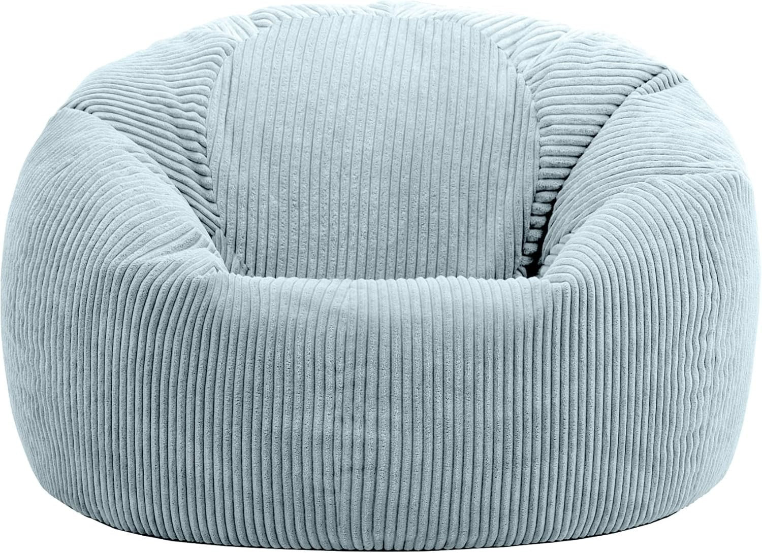 2 Ice Blue Cord Bean Bag Chairs Set Adults Lounge Seat Soft Relax Armchair