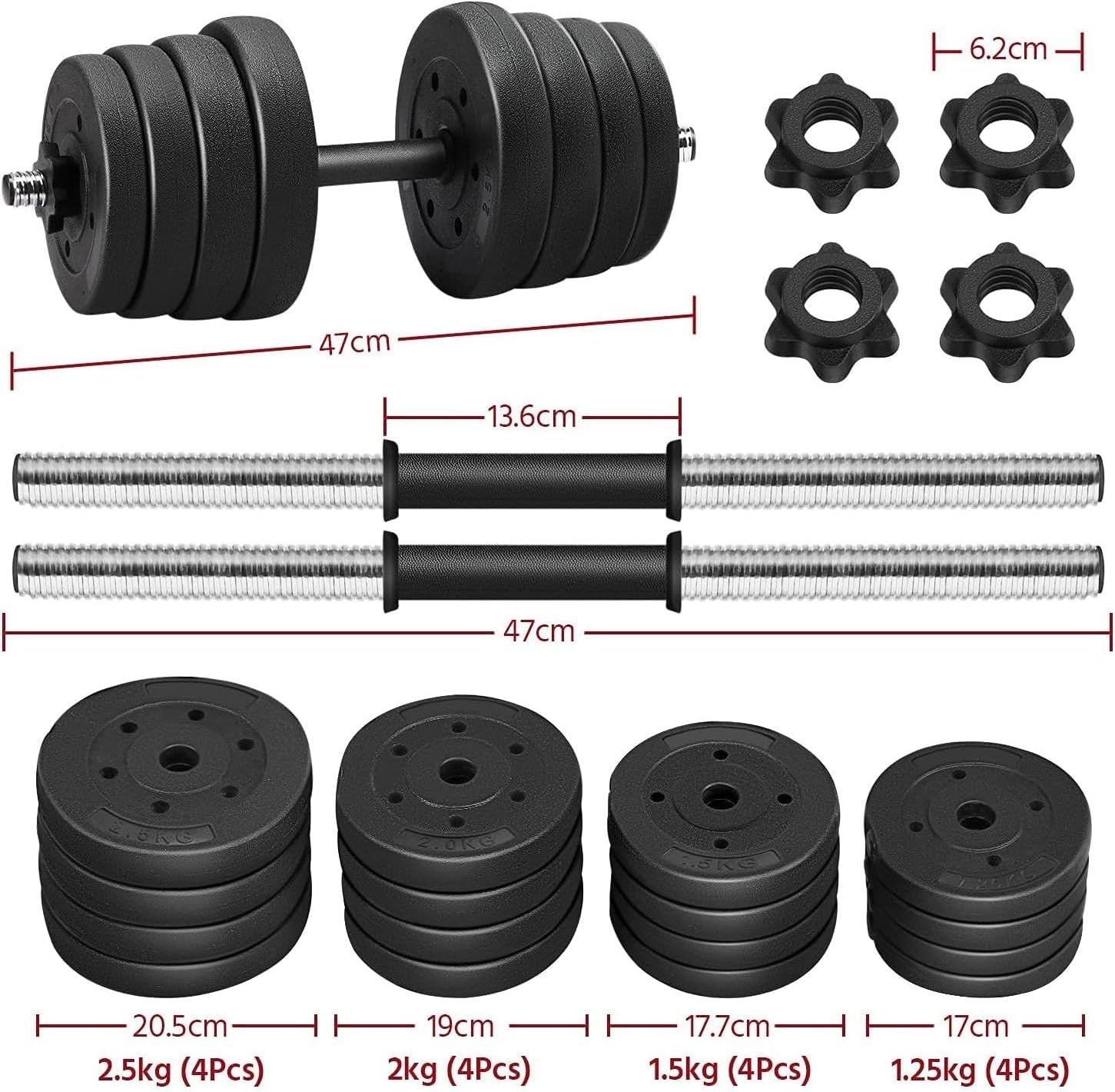 30KG Adjustable Dumbbells Pair Spinlock Anti-Slip Home Gym Weights
