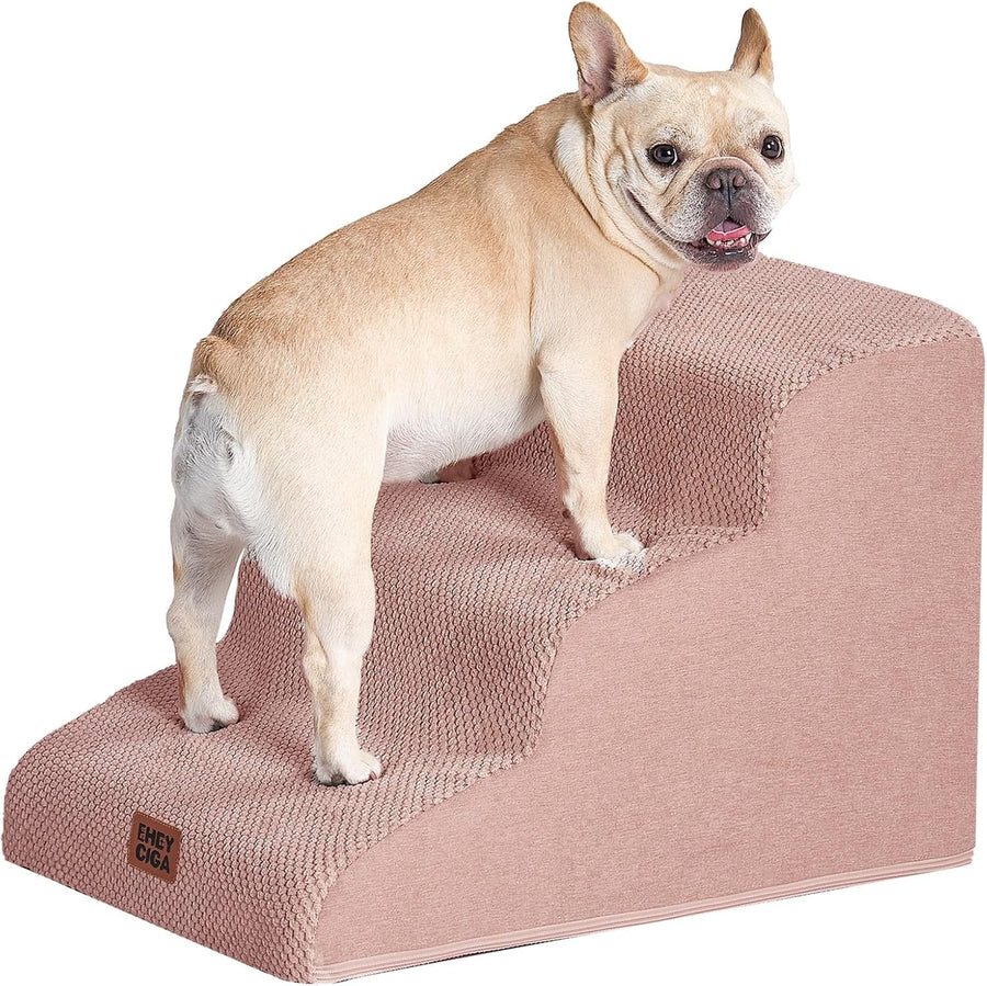 3 Step Dog Stairs for Bed Non Slip Foam Pet Steps Dusty Pink