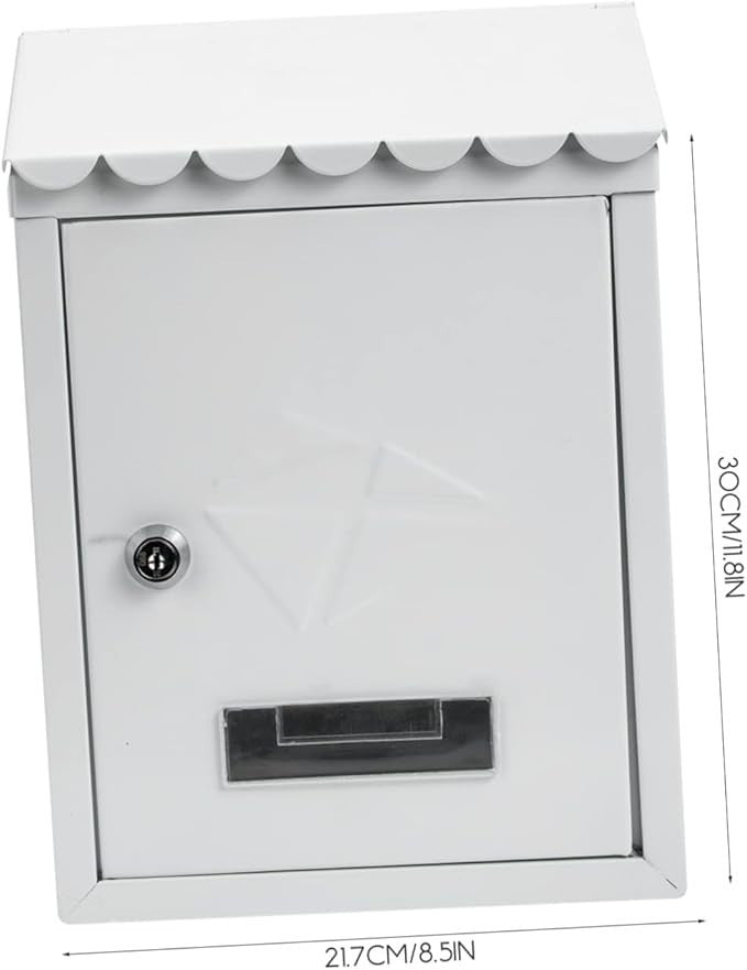 Lockable Wall Mounted Mailbox White Iron Secure Post Box for Home & Office