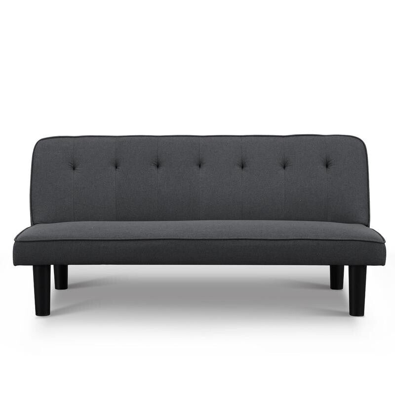 3 Seater Charcoal Grey Sofa Bed Tufted Clic Clac Recliner w/ Wood Frame