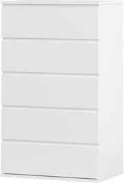 Modern White 5-Drawer Chest Organizer | Sleek No Handle Tall Dresser Uni5