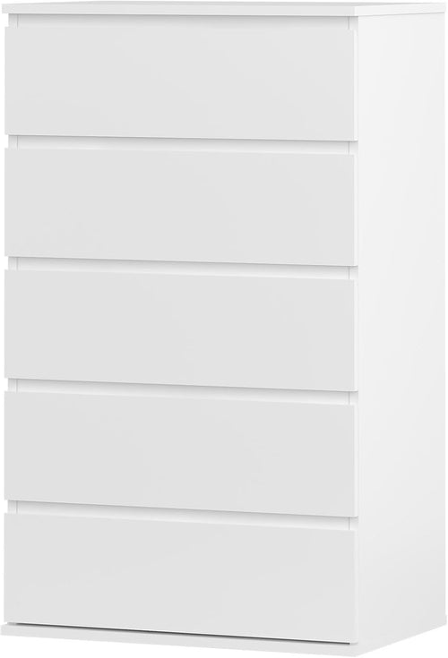 Modern White 5-Drawer Chest Organizer | Sleek No Handle Tall Dresser Uni5