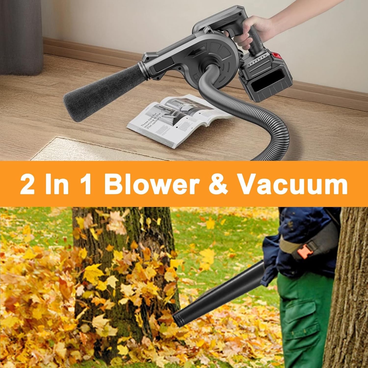 21V Cordless Leaf Blower Vacuum Dual Battery Lightweight Garden Cleaner