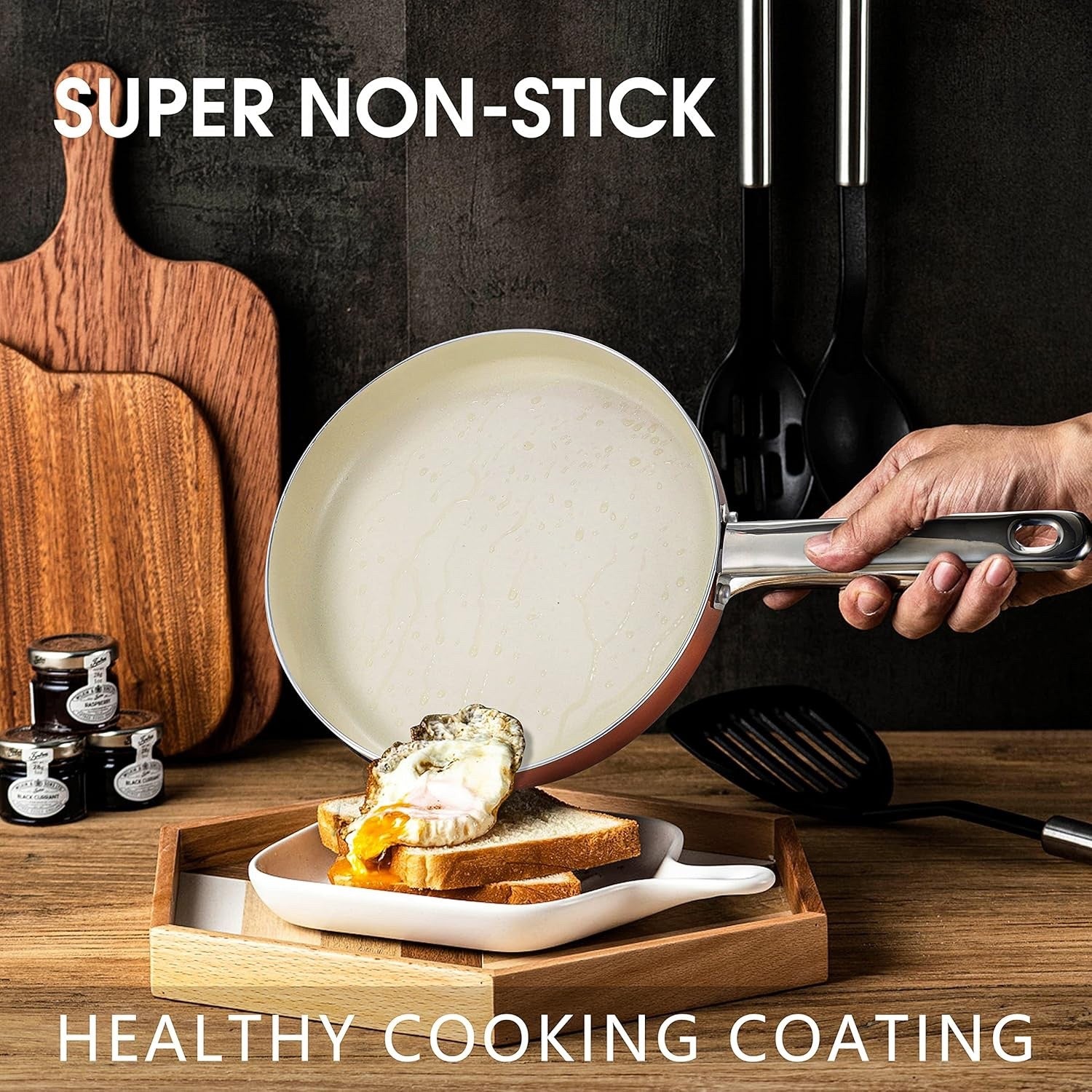 6pc Ceramic Non Stick Cookware Set Induction Oven Safe Pots Pans Rose Gold