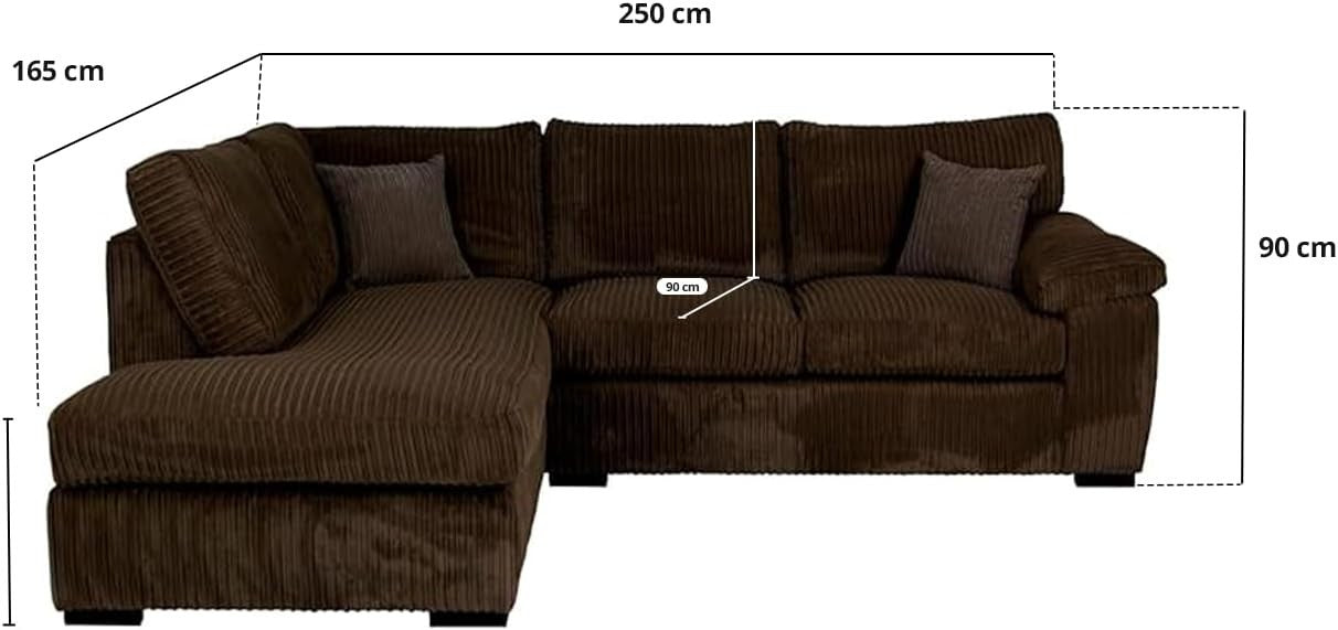 Brown Jumbo Cord L-Shape 4-Seater Left Corner Sofa – Stylish & Space-Saving Comf