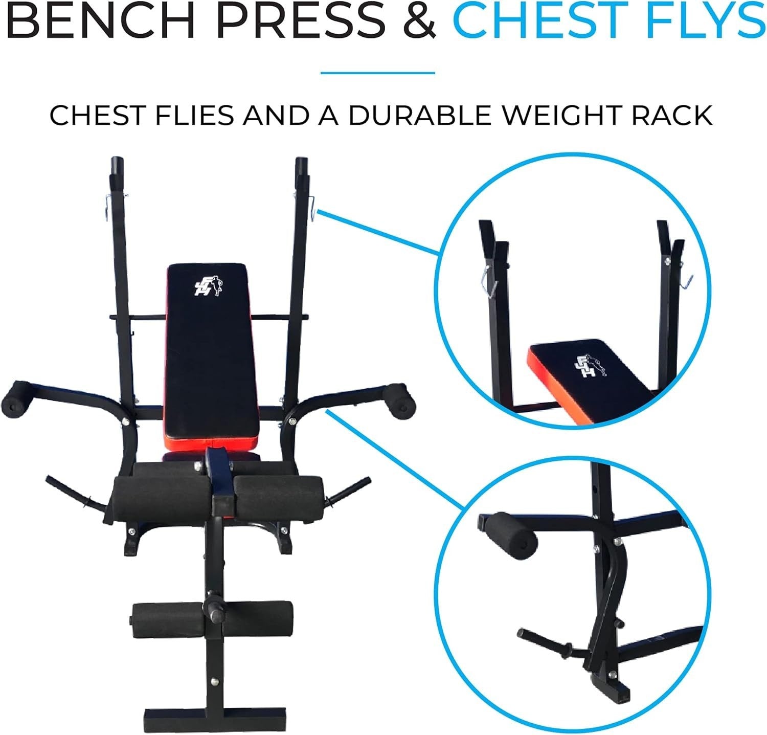 Adjustable Bench Press With Barbell Rack Foldable Home Gym Trainer