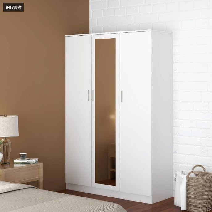 3-Door White Mirrored Wardrobe with Hanging Rail & 6 Storage Compartments