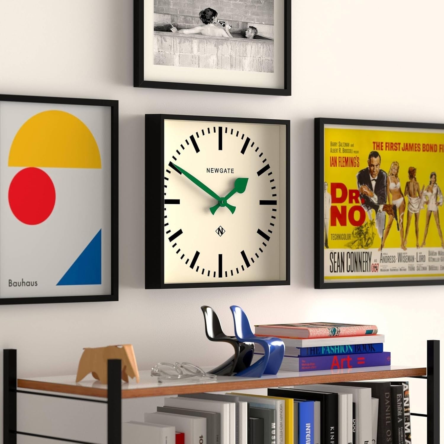 40cm Silent Retro Square Wall Clock Green Hands Modern Kitchen Office Decor