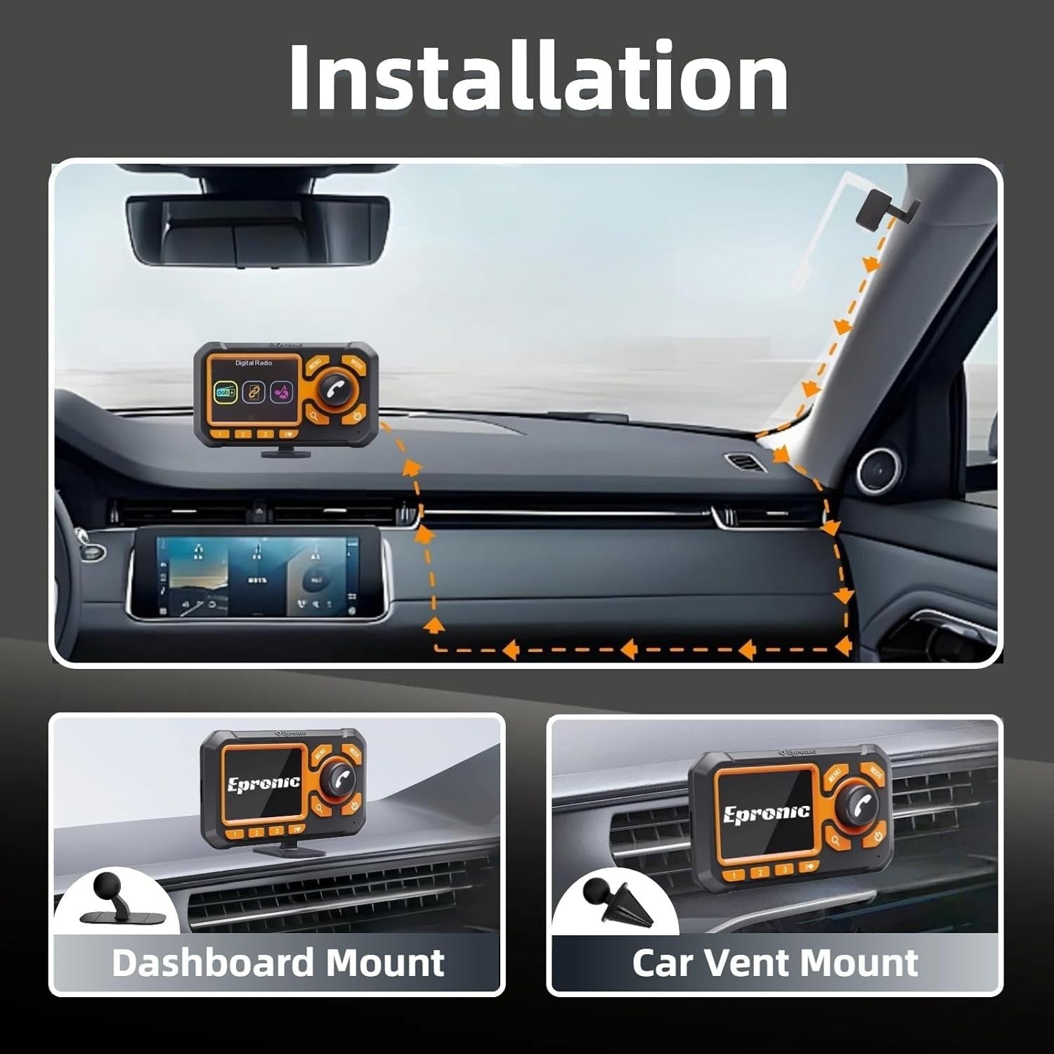 DAB Car Radio Adapter with Bluetooth, TF Card, AUX & 2.4” LCD Display
