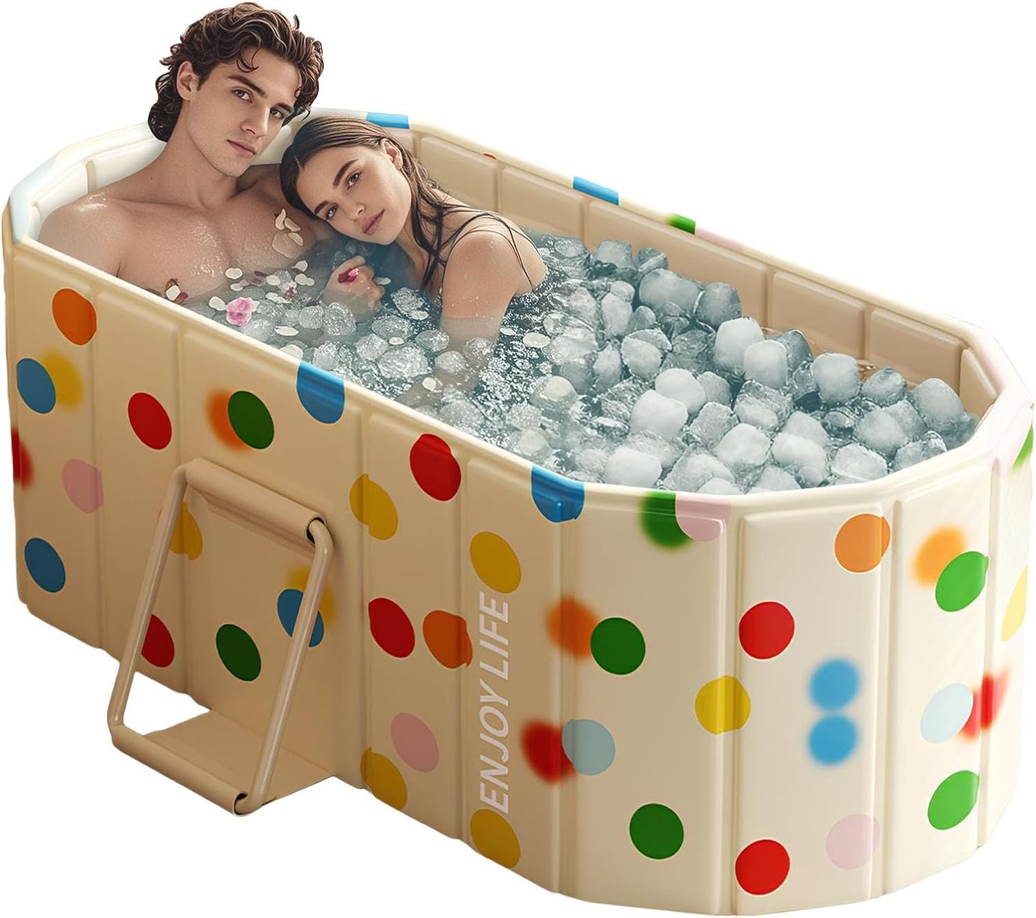 Portable Folding Bathtub SPA Sauna Ice & Hot Bath 1.5m Polka 1-2 People No Lid