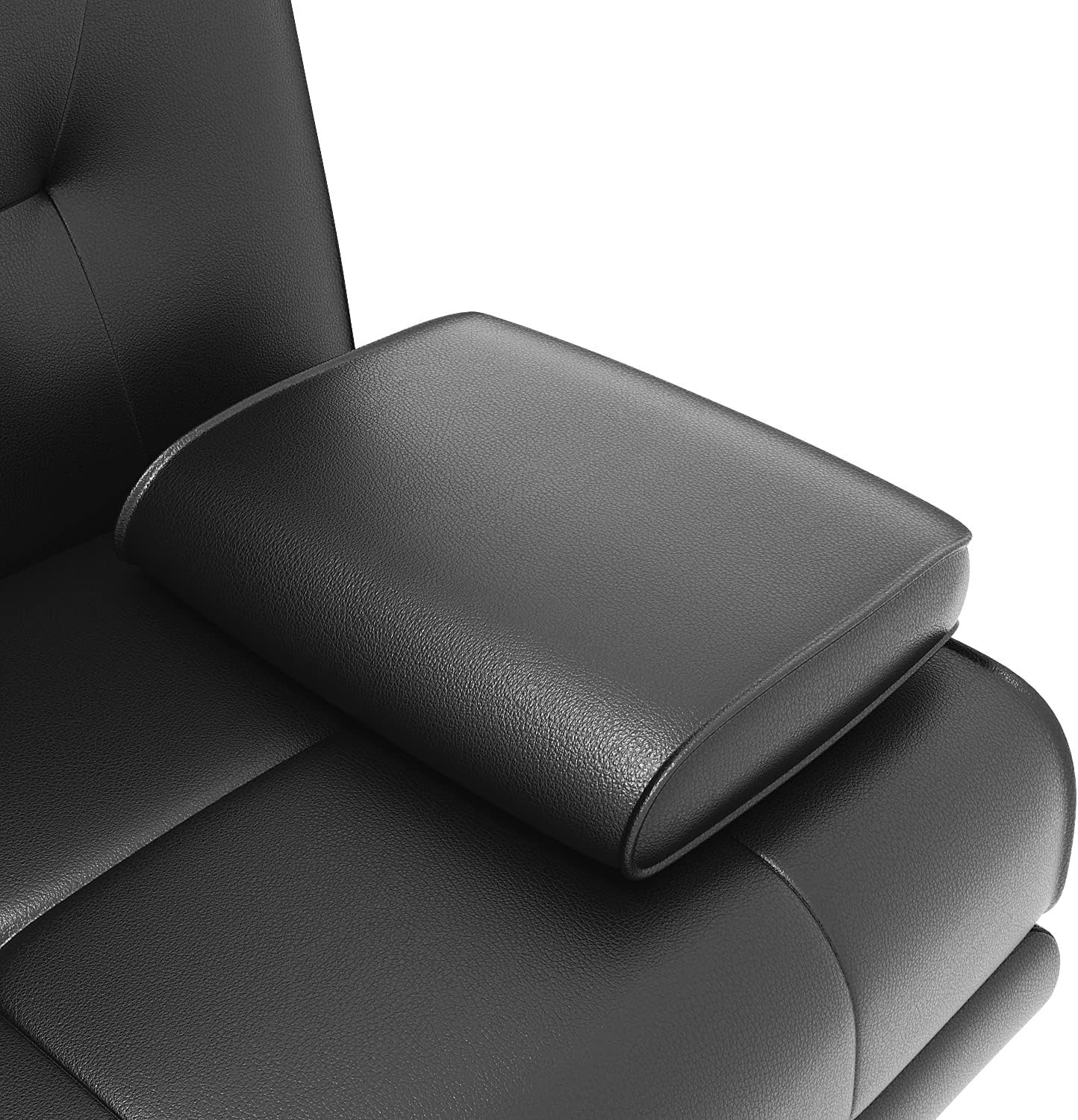 Black Leather 2 Seater Sofa Bed with Cup Holders & Storage, Compact