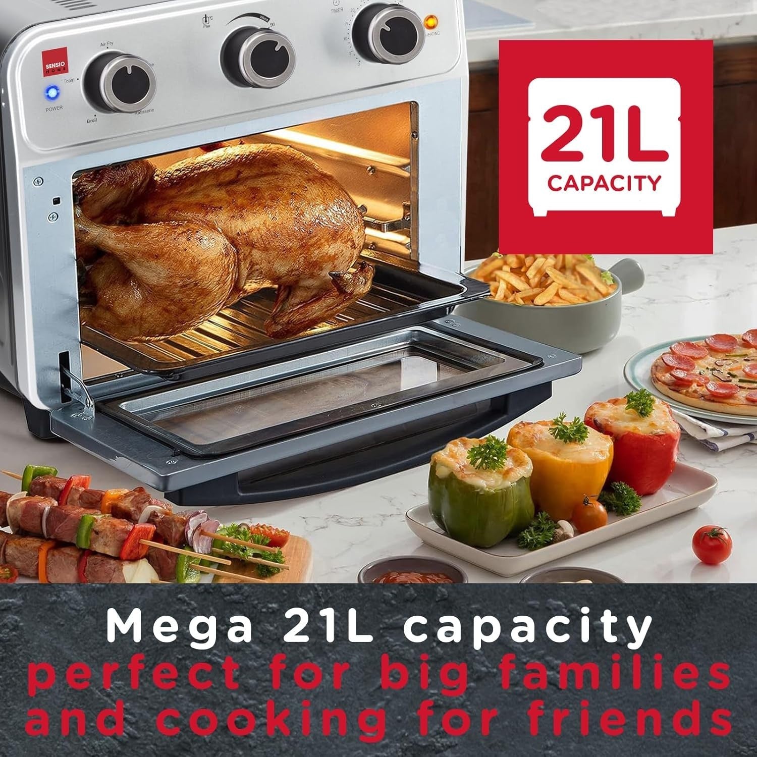 21L Air Fryer Oven with Rotisserie | Oil-Free Cooking | 1800W | Bake Broil Toast